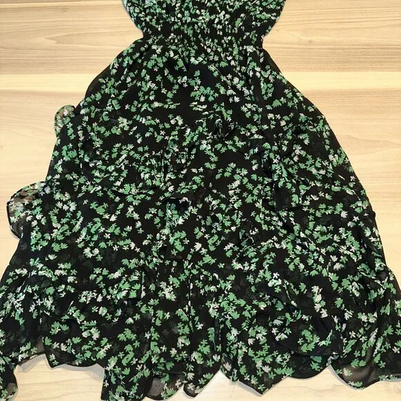 MISA Los Angeles Dakota Green Mini Blooms Midi Dress Women's X-Small XS